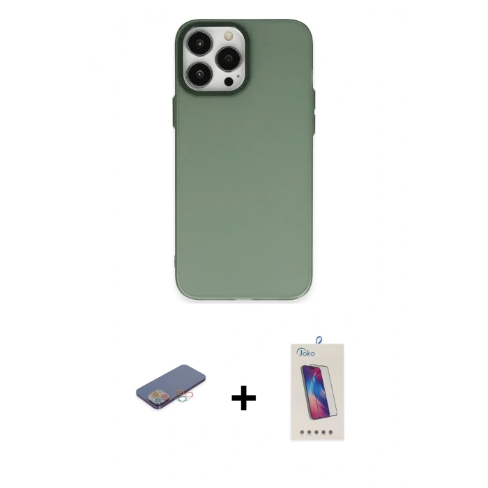 MARSİLYAN™- iPhone 13 Pro Max Kılıf Ahenk Çizgi Prime - Siyah Joko 5D Cam + Pembe Renkli Kamera Lens Koruma Cam