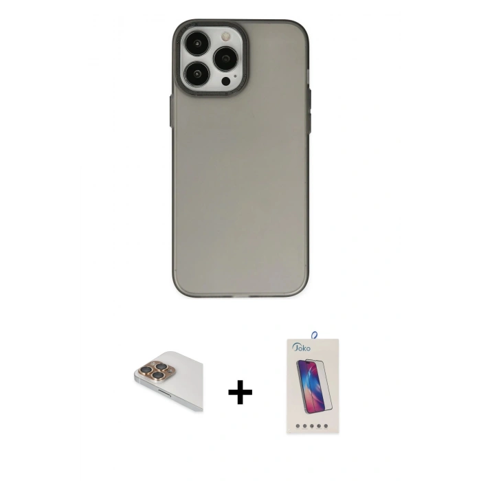 MARSİLYAN™- iPhone 13 Pro Max Kılıf Ahenk Çizgi Prime - Siyah Joko 5D Cam + Pers Alüminyum Kamera Lens - GD