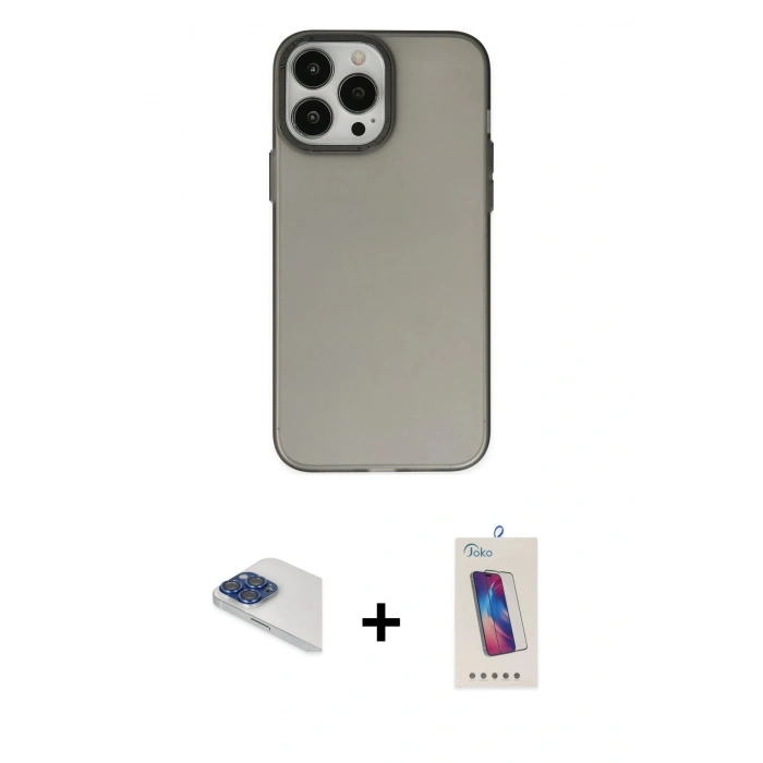 MARSİLYAN™- iPhone 13 Pro Max Kılıf Ahenk Çizgi Prime - Siyah Joko 5D Cam + Pers Alüminyum Kamera Lens - LT