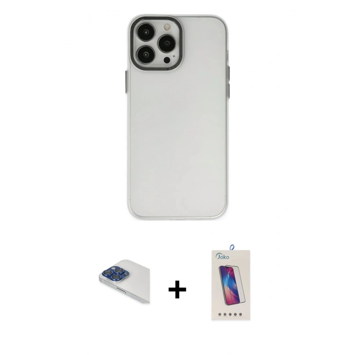 MARSİLYAN™- iPhone 13 Pro Max Kılıf Ahenk Çizgi Prime - Siyah Joko 5D Cam + Pers Alüminyum Kamera Lens - LT