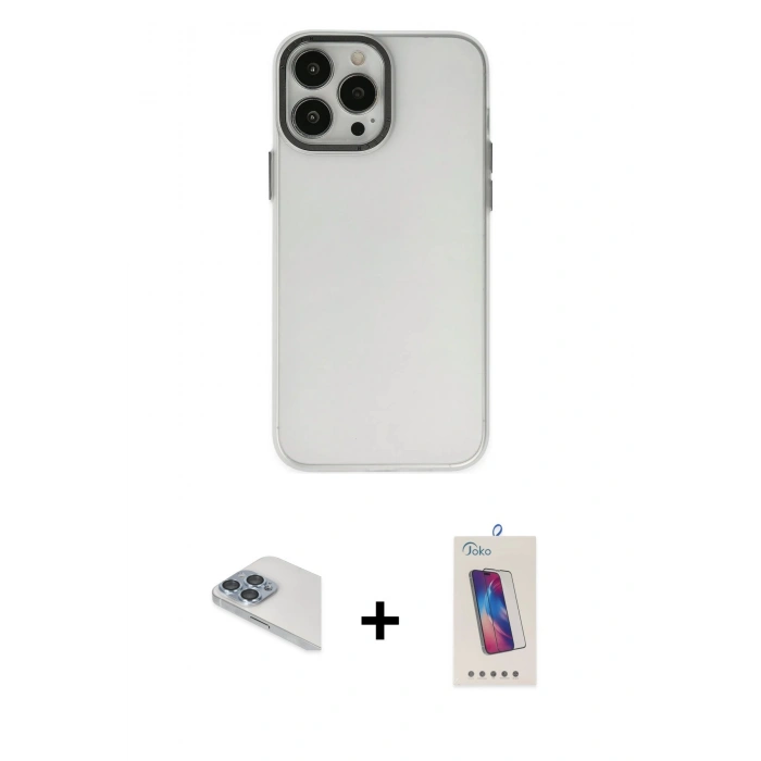 MARSİLYAN™- iPhone 13 Pro Max Kılıf Ahenk Çizgi Prime - Siyah Joko 5D Cam + Pers Alüminyum Kamera Lens - SABE