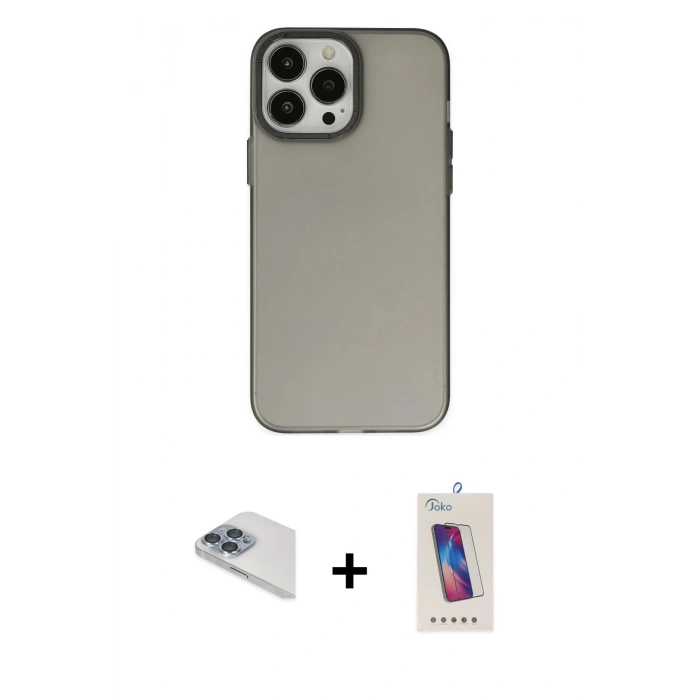 MARSİLYAN™- iPhone 13 Pro Max Kılıf Ahenk Çizgi Prime - Siyah Joko 5D Cam + Pers Alüminyum Kamera Lens - SABE
