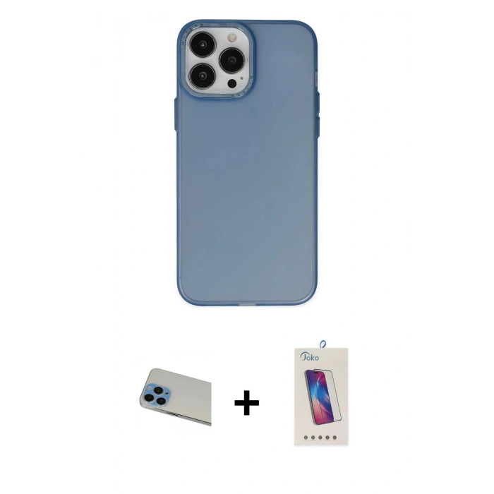 MARSİLYAN™- iPhone 13 Pro Max Kılıf Ahenk Çizgi Prime - Siyah Joko 5D Cam + Rainbow Kamera Lens Koruma Cam - MI