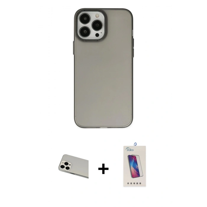 MARSİLYAN™- iPhone 13 Pro Max Kılıf Ahenk Çizgi Prime - Siyah Joko 5D Cam + Rainbow Kamera Lens Koruma Cam - BZ