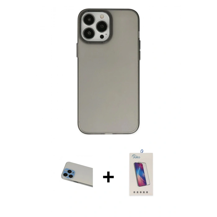 MARSİLYAN™- iPhone 13 Pro Max Kılıf Ahenk Çizgi Prime - Siyah Joko 5D Cam + Rainbow Kamera Lens Koruma Cam - MI