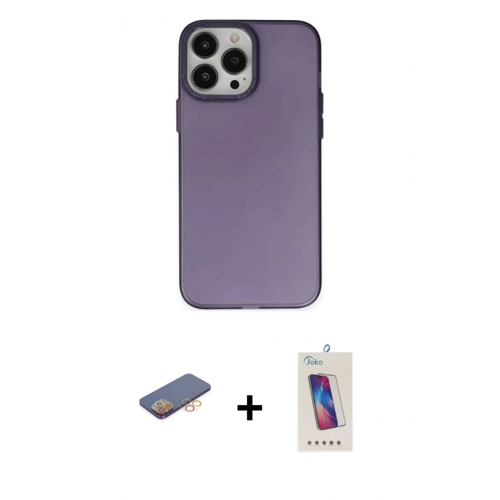 MARSİLYAN™- iPhone 13 Pro Max Kılıf Ahenk Çizgi Prime - Siyah Joko 5D Cam + Renkli Kamera Lens Koruma Cam - TU