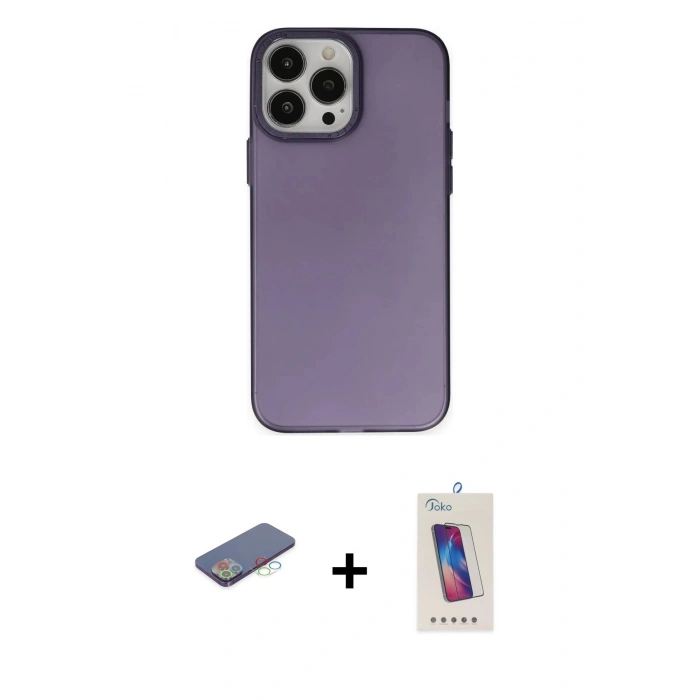MARSİLYAN™- iPhone 13 Pro Max Kılıf Ahenk Çizgi Prime - Siyah Joko 5D Cam + Renkli Kamera Lens Koruma Cam - MI