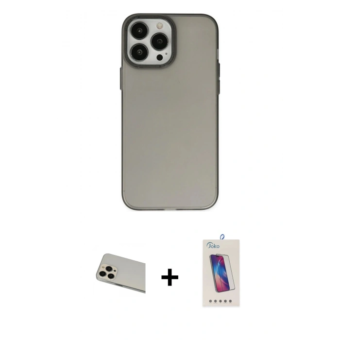 MARSİLYAN™- iPhone 13 Pro Max Kılıf Ahenk Çizgi Prime - Siyah Joko 5D Cam + Rainbow Kamera Lens Koruma Cam - REGD