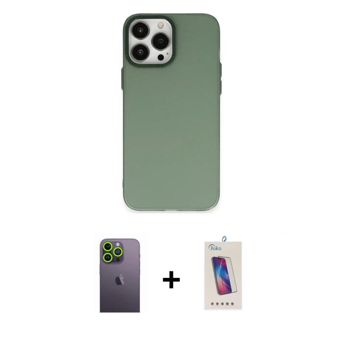 MARSİLYAN™- iPhone 13 Pro Max Kılıf Ahenk Çizgi Prime - Siyah Joko 5D Cam + Neon Fosforlu Kamera Lens - YL
