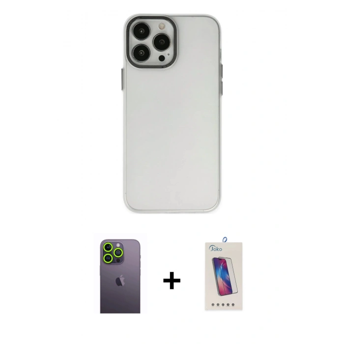 MARSİLYAN™- iPhone 13 Pro Max Kılıf Ahenk Çizgi Prime - Siyah Joko 5D Cam + Neon Fosforlu Kamera Lens - YL
