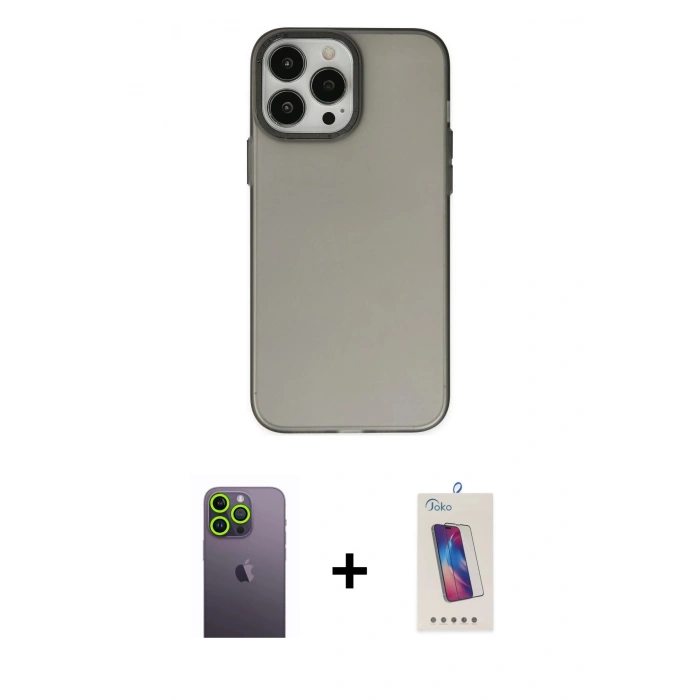 MARSİLYAN™- iPhone 13 Pro Max Kılıf Ahenk Çizgi Prime - Siyah Joko 5D Cam + Neon Fosforlu Kamera Lens - YL