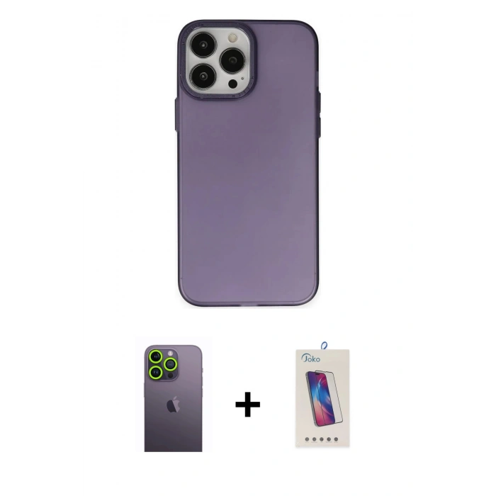 MARSİLYAN™- iPhone 13 Pro Max Kılıf Ahenk Çizgi Prime - Siyah Joko 5D Cam + Neon Fosforlu Kamera Lens - YL