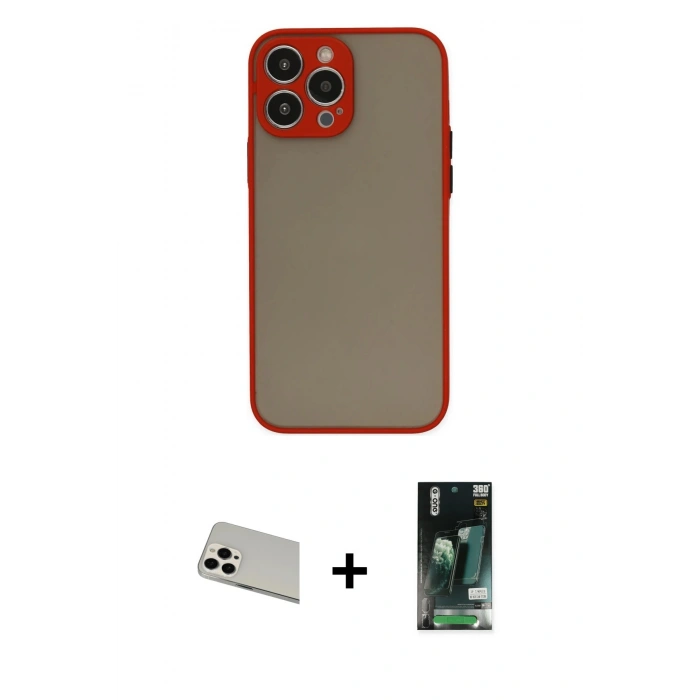 MARSİLYAN™- iPhone 13 Pro Max Kılıf Ahenk Çizgi Serisi - Şeffaf 360 Full Body Arka Koruyucu + Rainbow Kamera Lens Koruma Cam - BZ