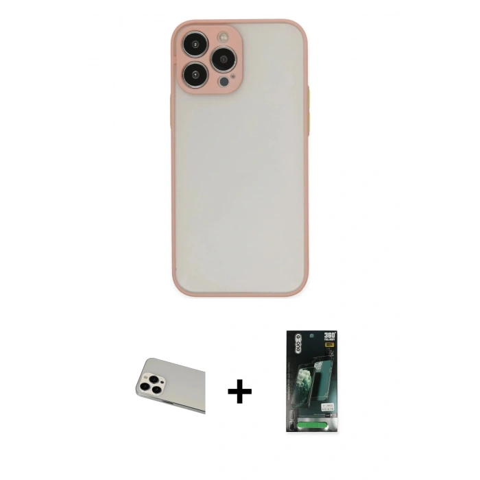 MARSİLYAN™- iPhone 13 Pro Max Kılıf Ahenk Çizgi Serisi - Şeffaf 360 Full Body Arka Koruyucu + Rainbow Kamera Lens Koruma Cam - BZ