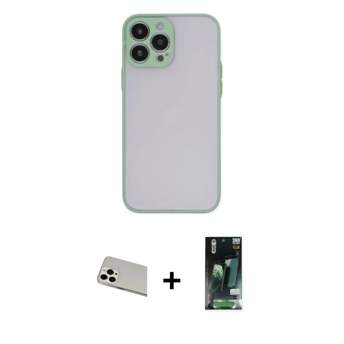 MARSİLYAN™- iPhone 13 Pro Max Kılıf Ahenk Çizgi Serisi - Şeffaf 360 Full Body Arka Koruyucu + Rainbow Kamera Lens Koruma Cam - BZ