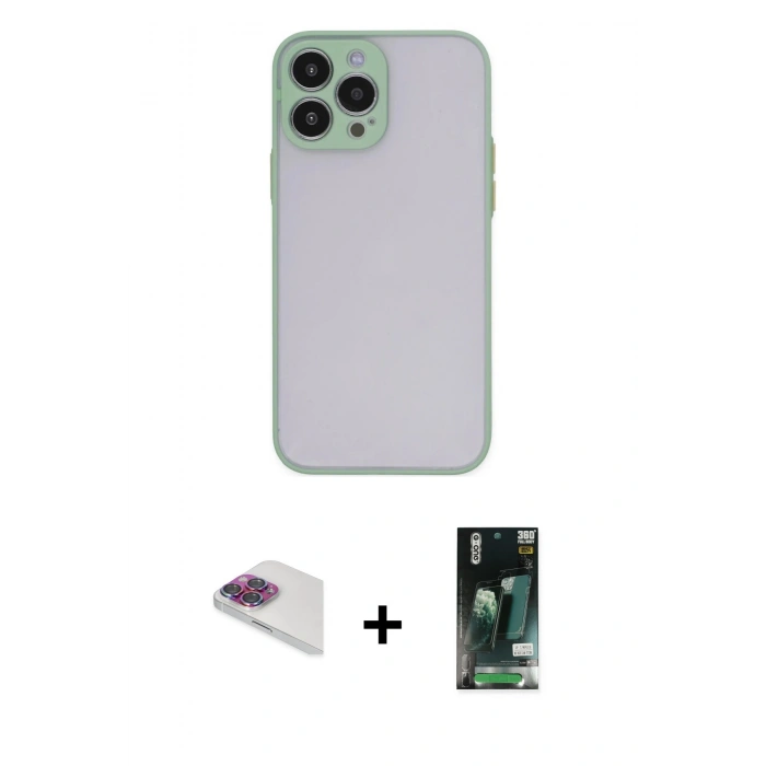 MARSİLYAN™- iPhone 13 Pro Max Kılıf Ahenk Çizgi Serisi - Şeffaf 360 Full Body Arka Koruyucu + Pers Alüminyum Kamera Lens - GI