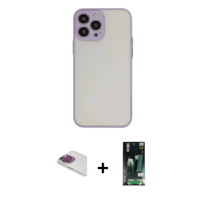 MARSİLYAN™- iPhone 13 Pro Max Kılıf Ahenk Çizgi Serisi - Şeffaf 360 Full Body Arka Koruyucu + Pers Alüminyum Kamera Lens - GI