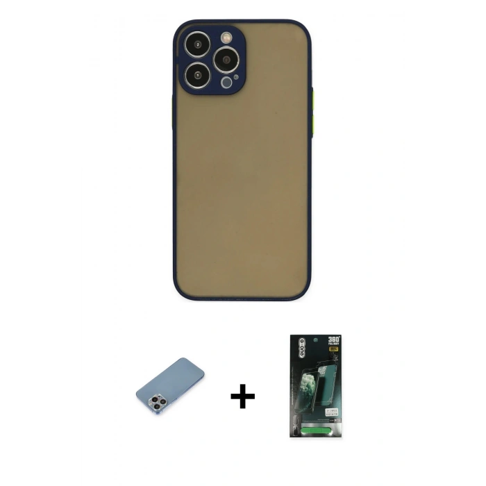MARSİLYAN™- iPhone 13 Pro Max Kılıf Ahenk Çizgi Serisi - Şeffaf 360 Full Body Arka Koruyucu + Shine Kamera Lens Koruma Cam - GI