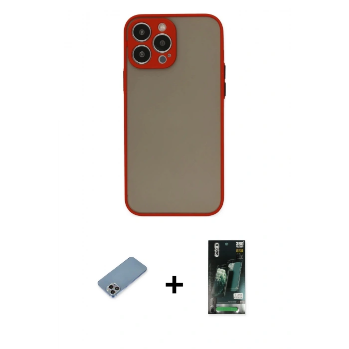 MARSİLYAN™- iPhone 13 Pro Max Kılıf Ahenk Çizgi Serisi - Şeffaf 360 Full Body Arka Koruyucu + Shine Kamera Lens Koruma Cam - GI