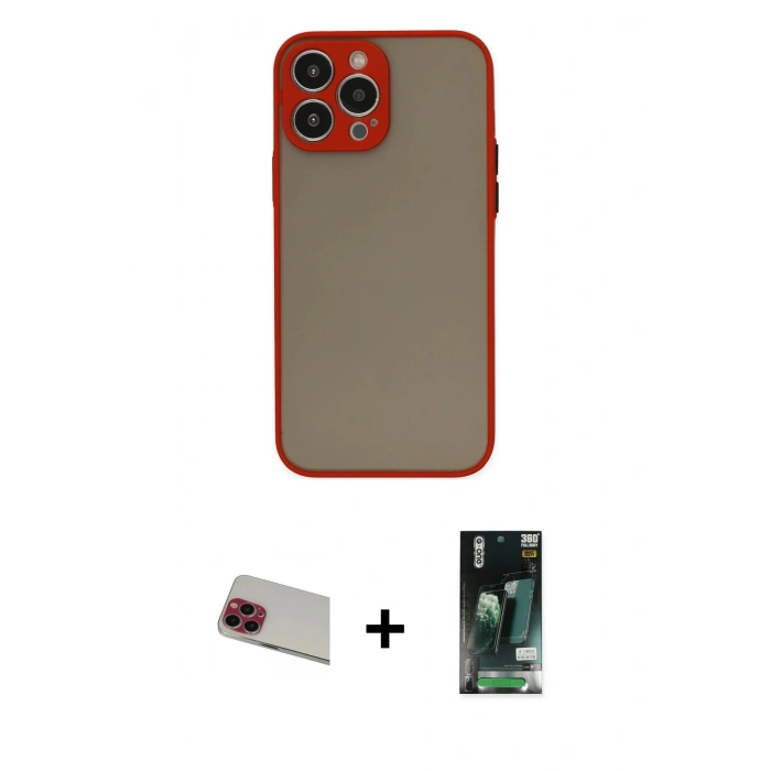 MARSİLYAN™- iPhone 13 Pro Max Kılıf Ahenk Çizgi Serisi - Şeffaf 360 Full Body Arka Koruyucu + Rainbow Kamera Lens Koruma Cam - KI