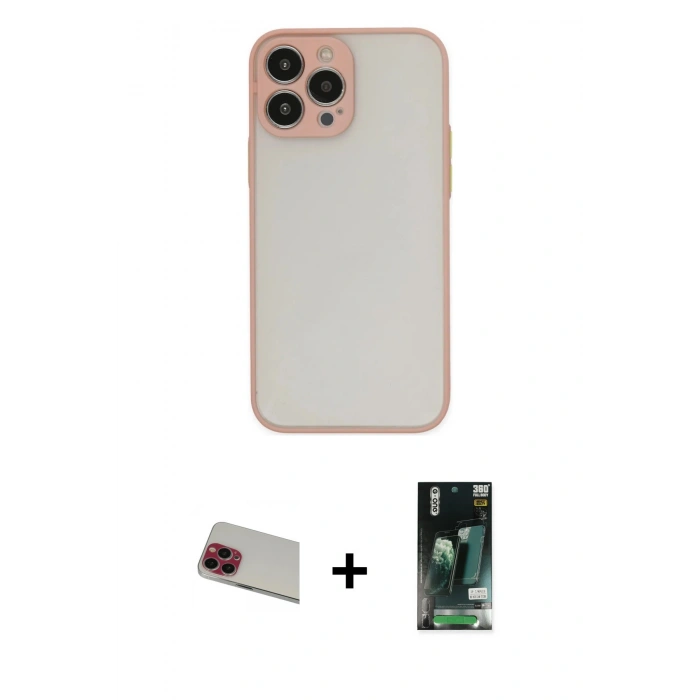 MARSİLYAN™- iPhone 13 Pro Max Kılıf Ahenk Çizgi Serisi - Şeffaf 360 Full Body Arka Koruyucu + Rainbow Kamera Lens Koruma Cam - KI