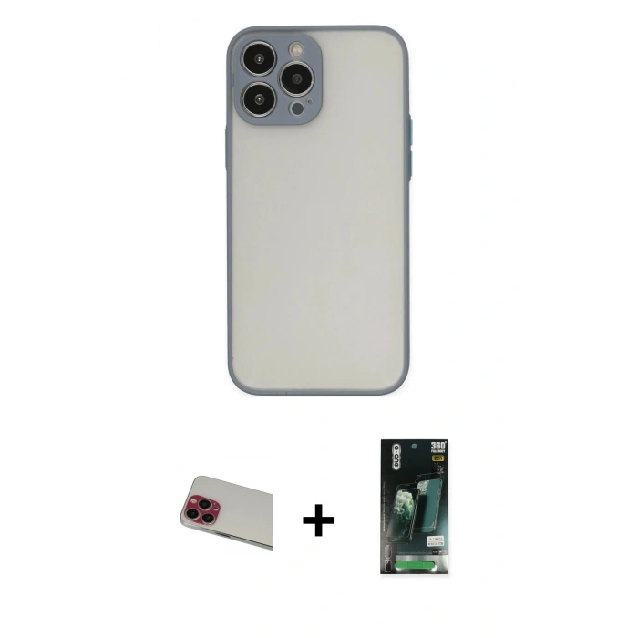 MARSİLYAN™- iPhone 13 Pro Max Kılıf Ahenk Çizgi Serisi - Şeffaf 360 Full Body Arka Koruyucu + Rainbow Kamera Lens Koruma Cam - KI