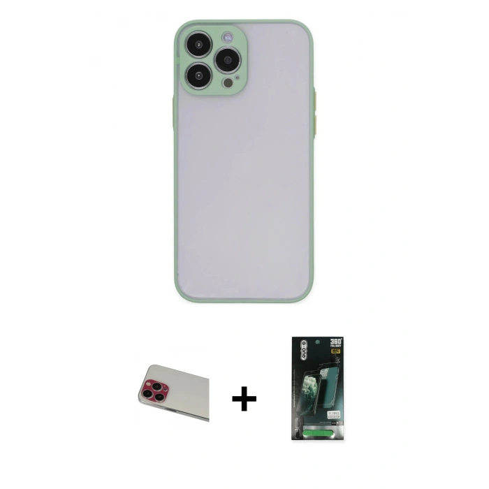 MARSİLYAN™- iPhone 13 Pro Max Kılıf Ahenk Çizgi Serisi - Şeffaf 360 Full Body Arka Koruyucu + Rainbow Kamera Lens Koruma Cam - KI