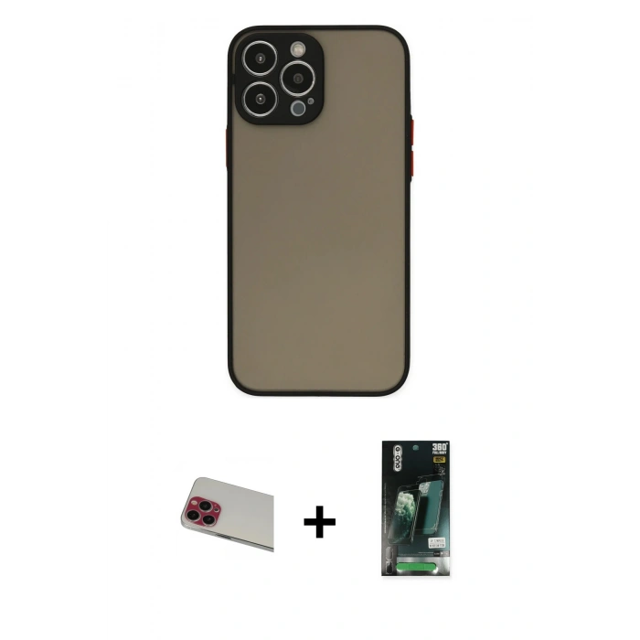 MARSİLYAN™- iPhone 13 Pro Max Kılıf Ahenk Çizgi Serisi - Şeffaf 360 Full Body Arka Koruyucu + Rainbow Kamera Lens Koruma Cam - KI