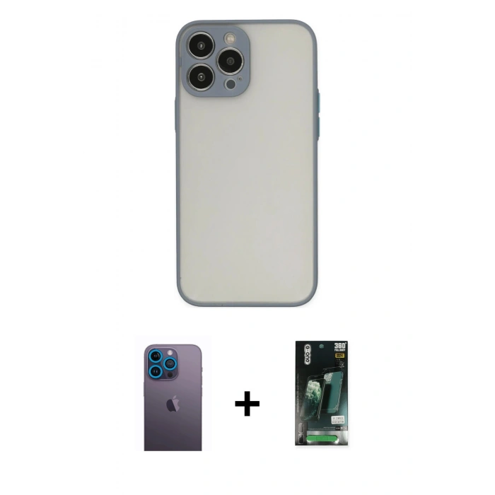MARSİLYAN™- iPhone 13 Pro Max Kılıf Ahenk Çizgi Serisi - Şeffaf 360 Full Body Arka Koruyucu + Neon Fosforlu Kamera Lens - MI
