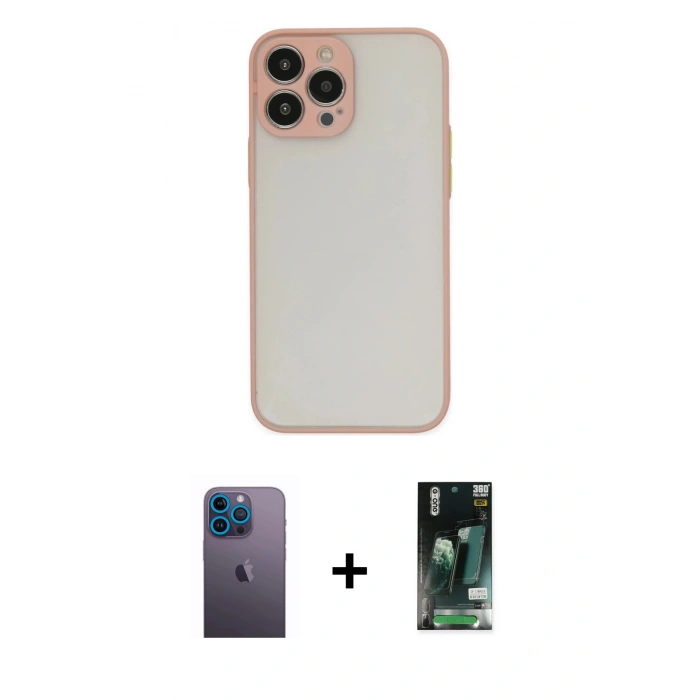 MARSİLYAN™- iPhone 13 Pro Max Kılıf Ahenk Çizgi Serisi - Şeffaf 360 Full Body Arka Koruyucu + Neon Fosforlu Kamera Lens - MI