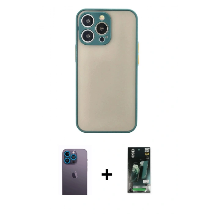MARSİLYAN™- iPhone 13 Pro Max Kılıf Ahenk Çizgi Serisi - Şeffaf 360 Full Body Arka Koruyucu + Neon Fosforlu Kamera Lens - MI
