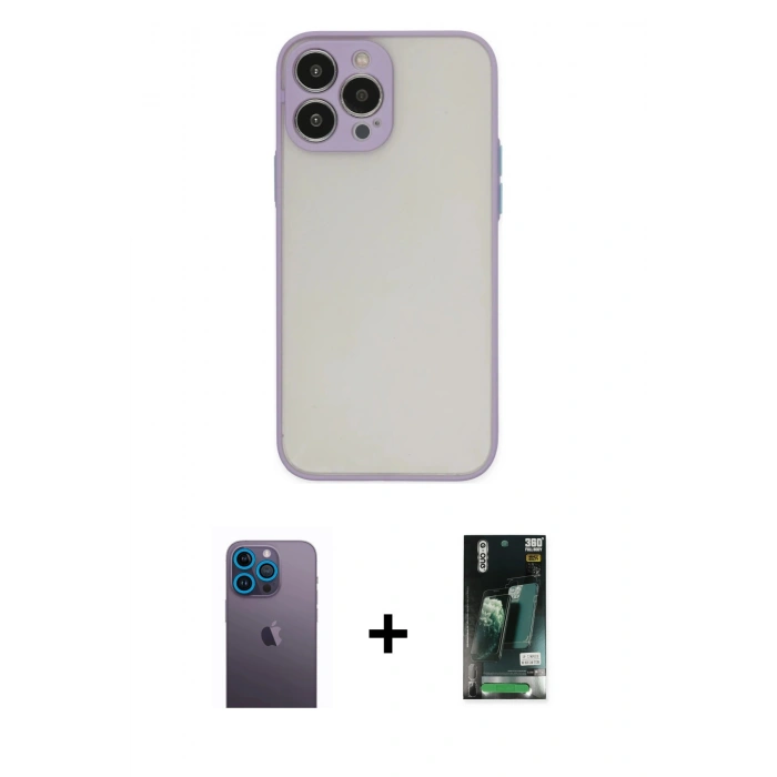 MARSİLYAN™- iPhone 13 Pro Max Kılıf Ahenk Çizgi Serisi - Şeffaf 360 Full Body Arka Koruyucu + Neon Fosforlu Kamera Lens - MI