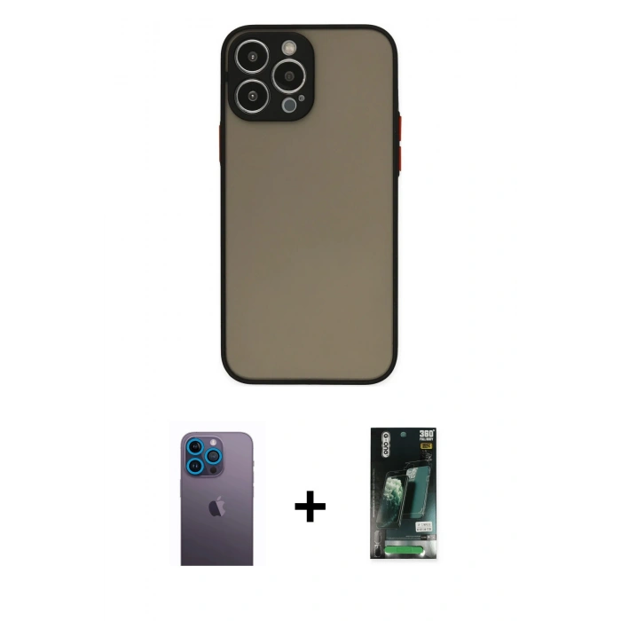 MARSİLYAN™- iPhone 13 Pro Max Kılıf Ahenk Çizgi Serisi - Şeffaf 360 Full Body Arka Koruyucu + Neon Fosforlu Kamera Lens - MI