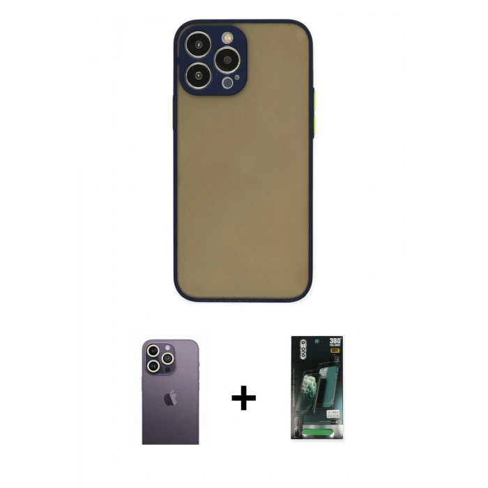 MARSİLYAN™- iPhone 13 Pro Max Kılıf Ahenk Çizgi Serisi - Şeffaf 360 Full Body Arka Koruyucu + Neon Fosforlu Kamera Lens - BZ