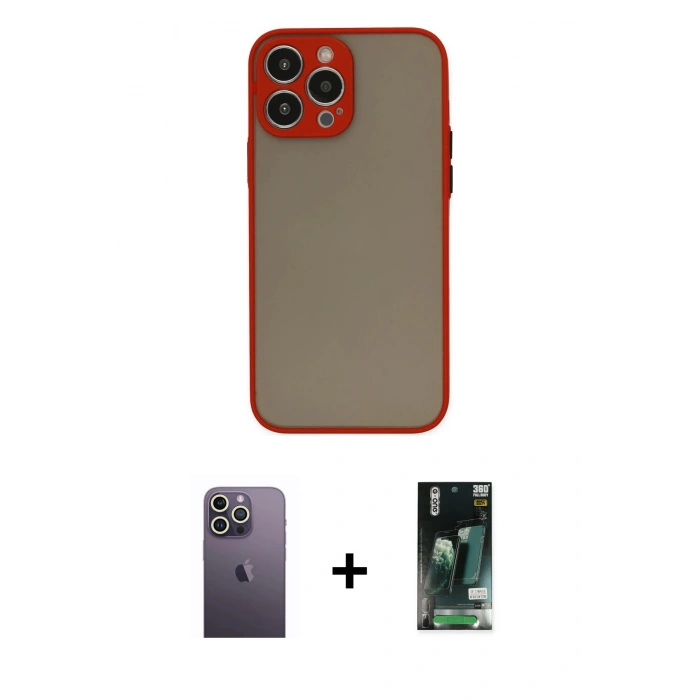 MARSİLYAN™- iPhone 13 Pro Max Kılıf Ahenk Çizgi Serisi - Şeffaf 360 Full Body Arka Koruyucu + Neon Fosforlu Kamera Lens - BZ