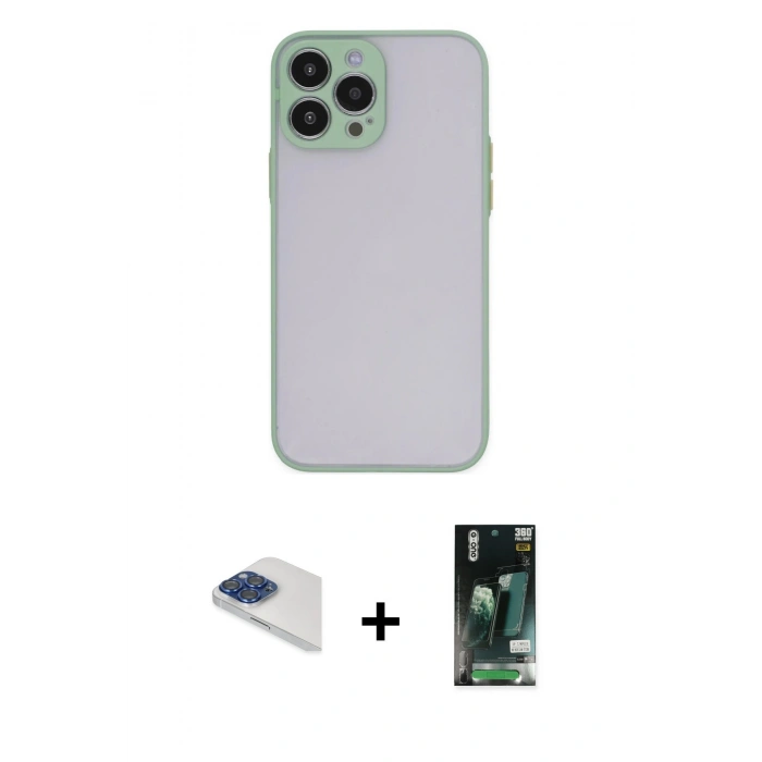MARSİLYAN™- iPhone 13 Pro Max Kılıf Ahenk Çizgi Serisi - Şeffaf 360 Full Body Arka Koruyucu + Pers Alüminyum Kamera Lens - LT