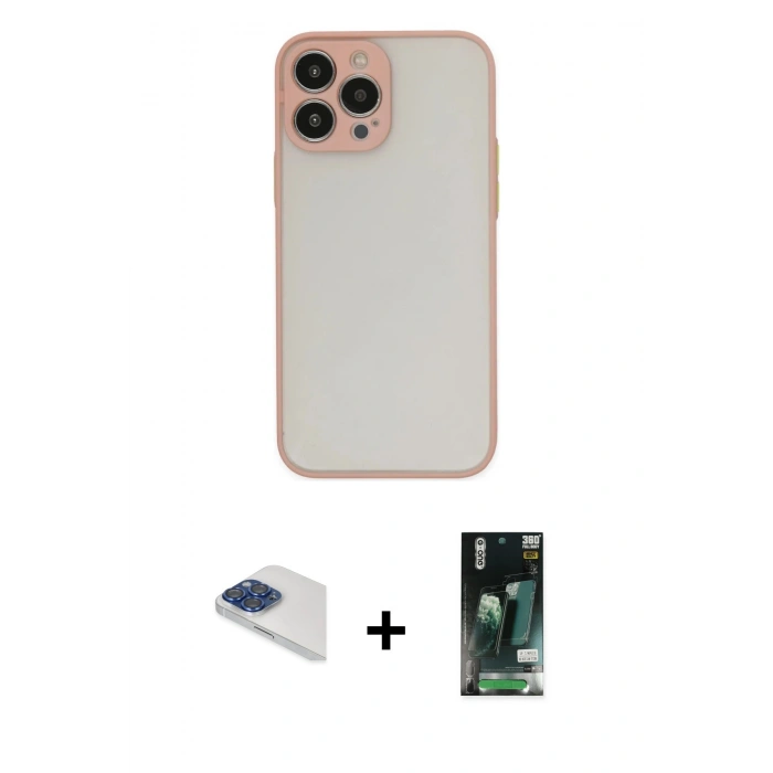 MARSİLYAN™- iPhone 13 Pro Max Kılıf Ahenk Çizgi Serisi - Şeffaf 360 Full Body Arka Koruyucu + Pers Alüminyum Kamera Lens - LT