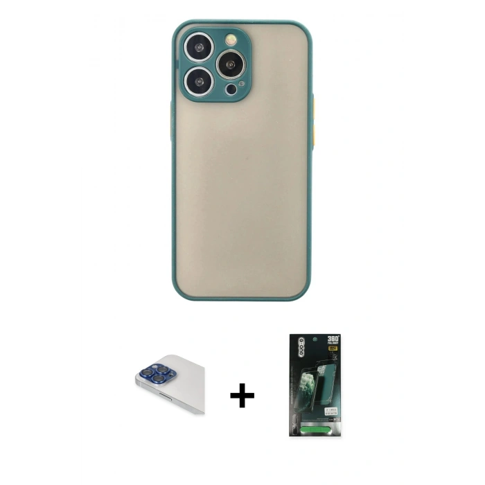 MARSİLYAN™- iPhone 13 Pro Max Kılıf Ahenk Çizgi Serisi - Şeffaf 360 Full Body Arka Koruyucu + Pers Alüminyum Kamera Lens - LT