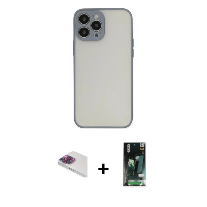 MARSİLYAN™- iPhone 13 Pro Max Kılıf Ahenk Çizgi Serisi - Şeffaf 360 Full Body Arka Koruyucu + Pers Alüminyum Kamera Lens - GI