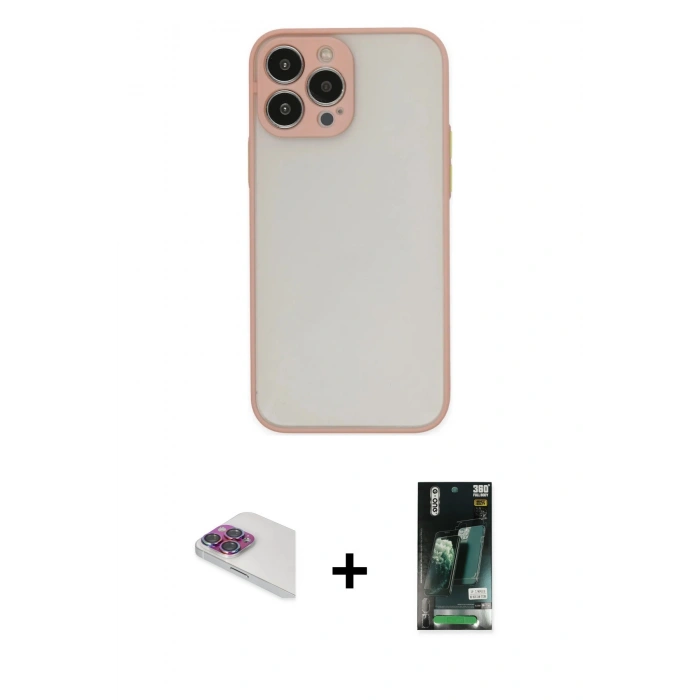 MARSİLYAN™- iPhone 13 Pro Max Kılıf Ahenk Çizgi Serisi - Şeffaf 360 Full Body Arka Koruyucu + Pers Alüminyum Kamera Lens - GI