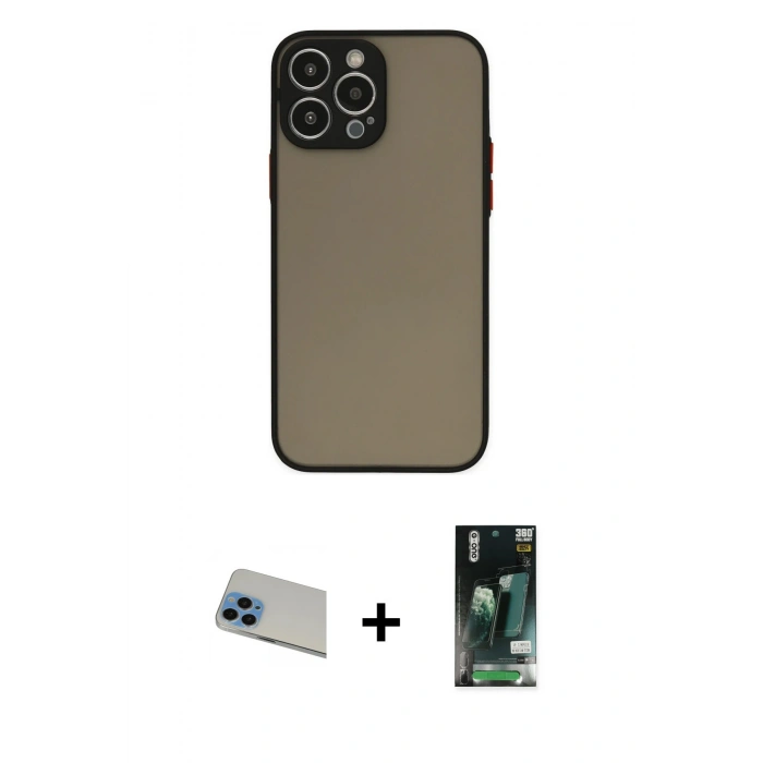 MARSİLYAN™- iPhone 13 Pro Max Kılıf Ahenk Çizgi Serisi - Şeffaf 360 Full Body Arka Koruyucu + Rainbow Kamera Lens Koruma Cam - MI