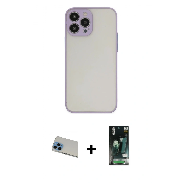 MARSİLYAN™- iPhone 13 Pro Max Kılıf Ahenk Çizgi Serisi - Şeffaf 360 Full Body Arka Koruyucu + Rainbow Kamera Lens Koruma Cam - MI