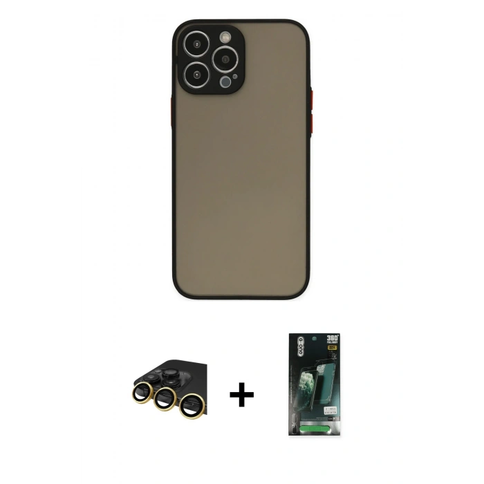 MARSİLYAN™- iPhone 13 Pro Max Kılıf Ahenk Çizgi Serisi - Şeffaf 360 Full Body Arka Koruyucu + Raze Metal Kamera Lens - GD