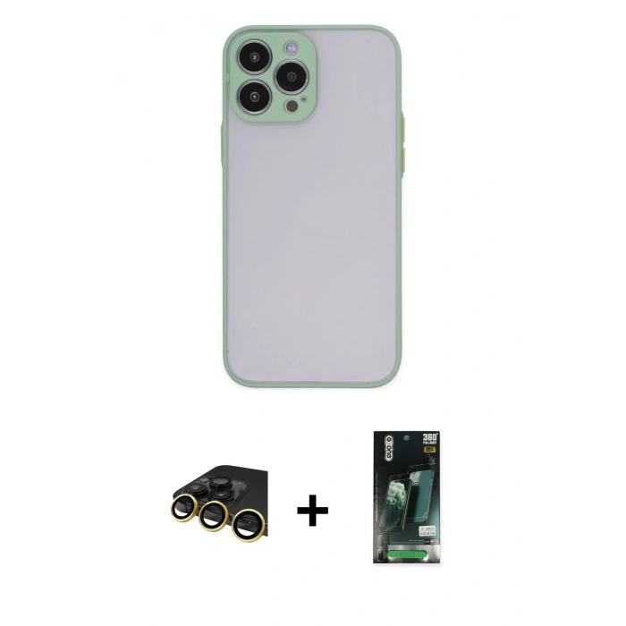 MARSİLYAN™- iPhone 13 Pro Max Kılıf Ahenk Çizgi Serisi - Şeffaf 360 Full Body Arka Koruyucu + Raze Metal Kamera Lens - GD