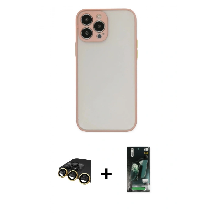 MARSİLYAN™- iPhone 13 Pro Max Kılıf Ahenk Çizgi Serisi - Şeffaf 360 Full Body Arka Koruyucu + Raze Metal Kamera Lens - GD