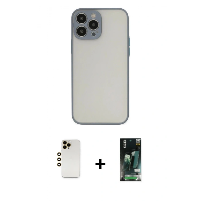 MARSİLYAN™- iPhone 13 Pro Max Kılıf Ahenk Çizgi Serisi - Şeffaf 360 Full Body Arka Koruyucu + Shine Kamera Lens - GD