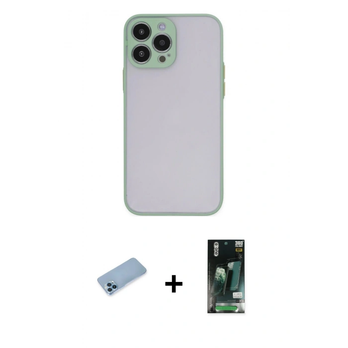 MARSİLYAN™- iPhone 13 Pro Max Kılıf Ahenk Çizgi Serisi - Şeffaf 360 Full Body Arka Koruyucu + Shine Kamera Lens Koruma Cam - MI
