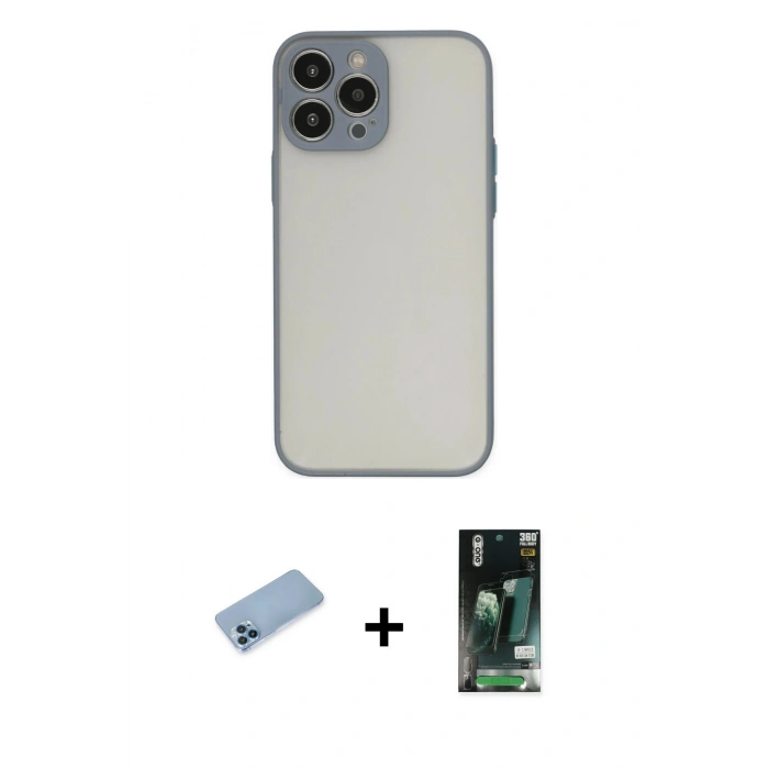 MARSİLYAN™- iPhone 13 Pro Max Kılıf Ahenk Çizgi Serisi - Şeffaf 360 Full Body Arka Koruyucu + Shine Kamera Lens Koruma Cam - MI