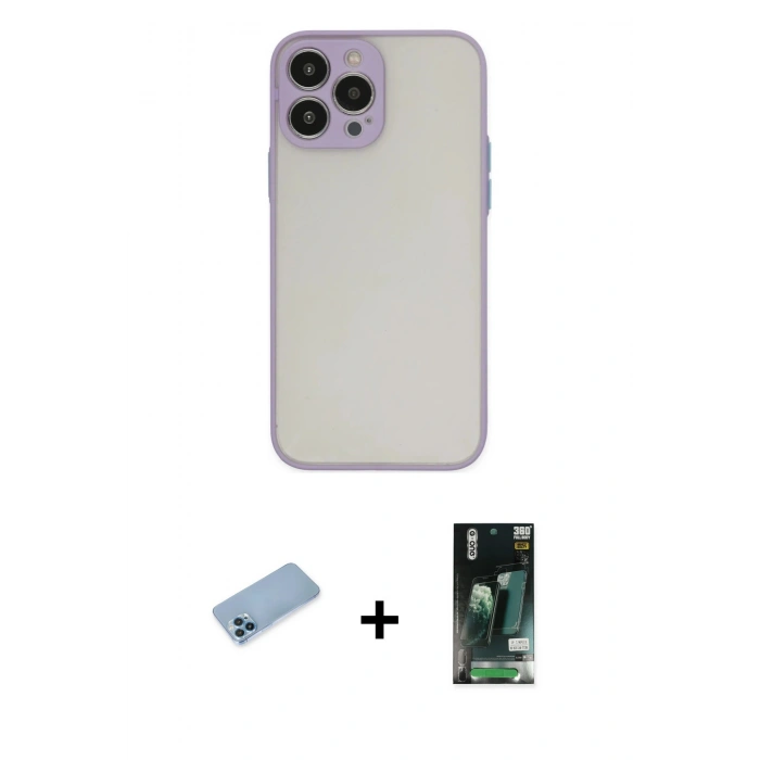 MARSİLYAN™- iPhone 13 Pro Max Kılıf Ahenk Çizgi Serisi - Şeffaf 360 Full Body Arka Koruyucu + Shine Kamera Lens Koruma Cam - MI