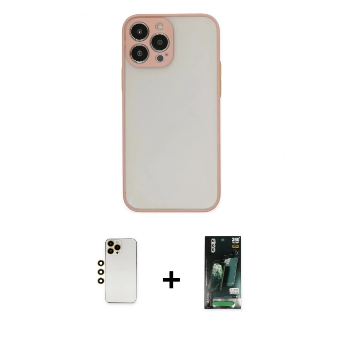 MARSİLYAN™- iPhone 13 Pro Max Kılıf Ahenk Çizgi Serisi - Şeffaf 360 Full Body Arka Koruyucu + Shine Kamera Lens - GD
